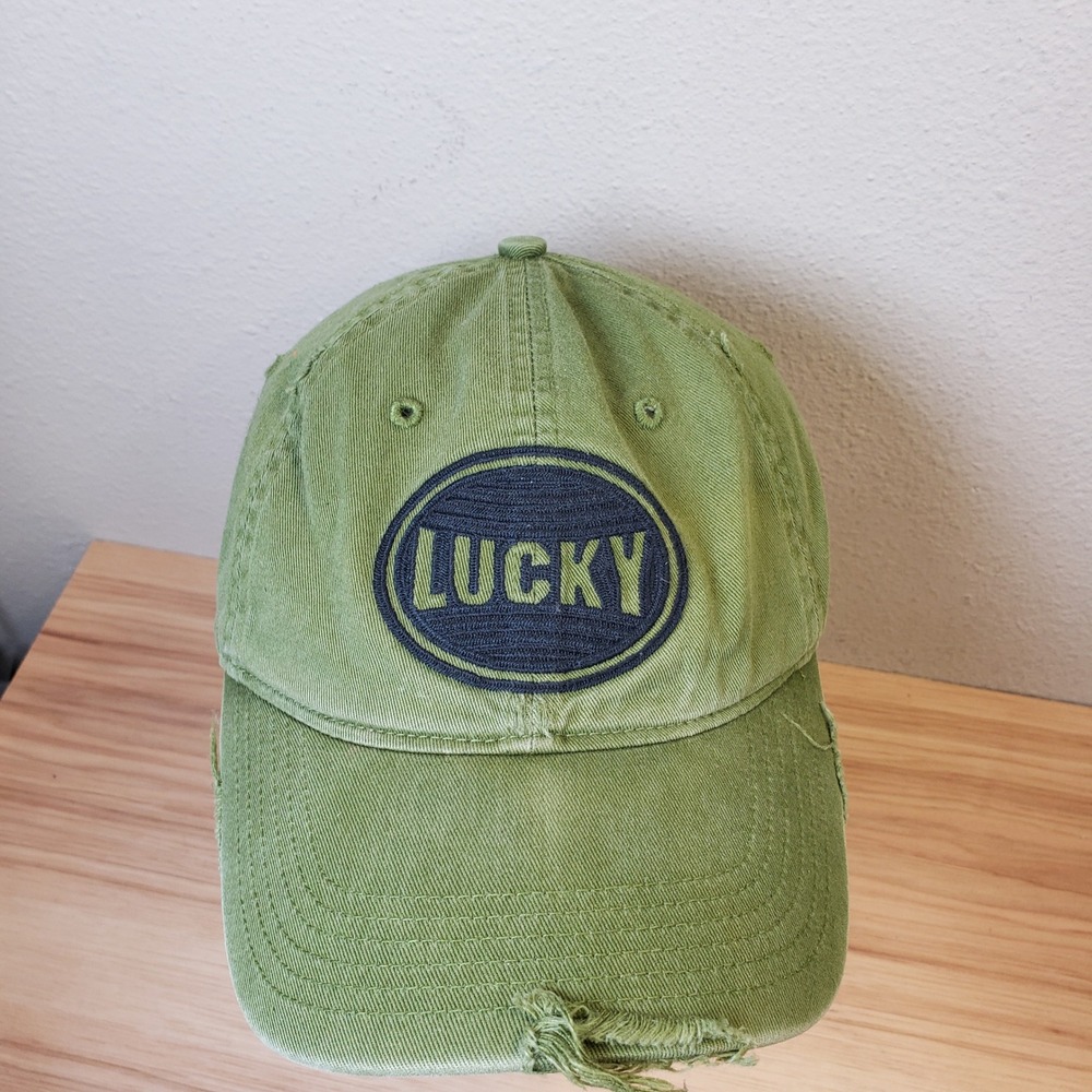 Lucky Brand Distressed Baseball Hat Cap Olive Green Vintage Inspired Grunge
